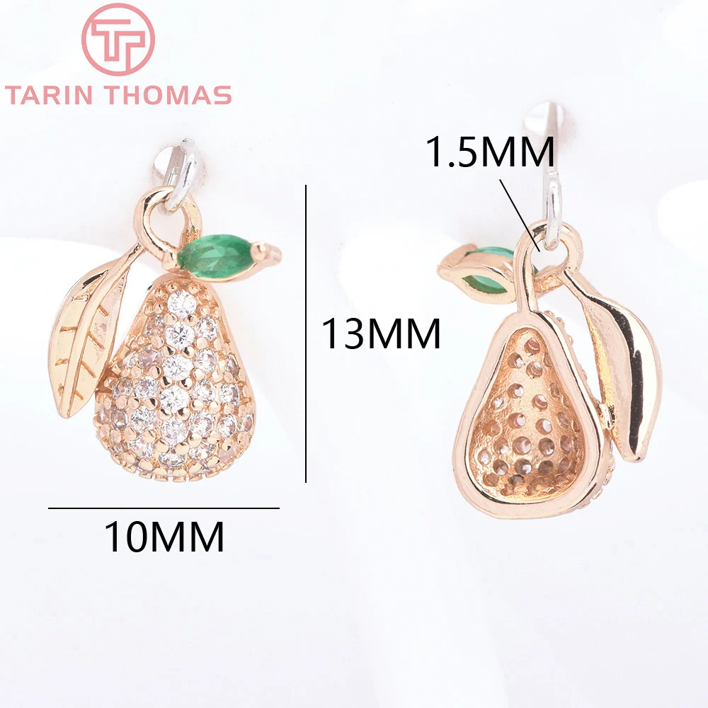Латунные подвески в форме груши с цирконом 6 шт. 10 х13 мм цвета шампанского