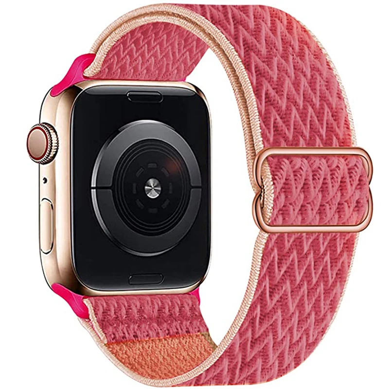 Ремешок нейлоновый для Apple Watch band 44 мм 40 42 38 регулируемый эластичный соло-браслет
