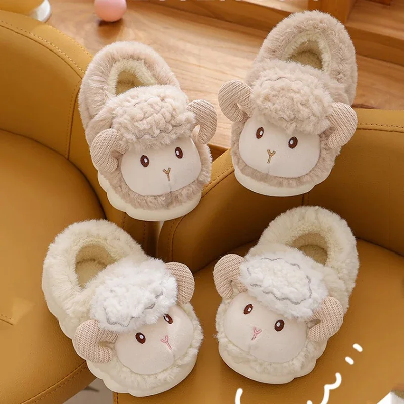 

2023 Cute Cartoon Cotton Shoes Children's Winter Cotton Slippers Fluffy Lamb Anti-slip Indoor Shoes Girls Boys Shoes