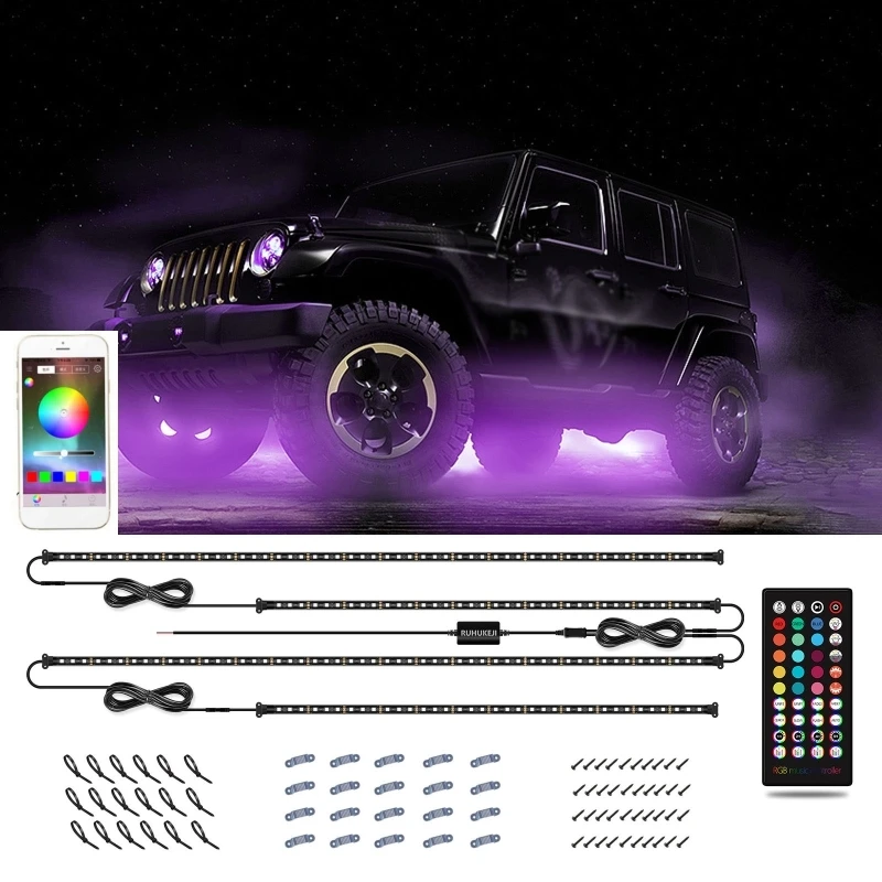

4 in 1/6 in1 Car RGB Chassis LED Light Bar Set Car Underside Decorative Lamp Bottom Light Strips