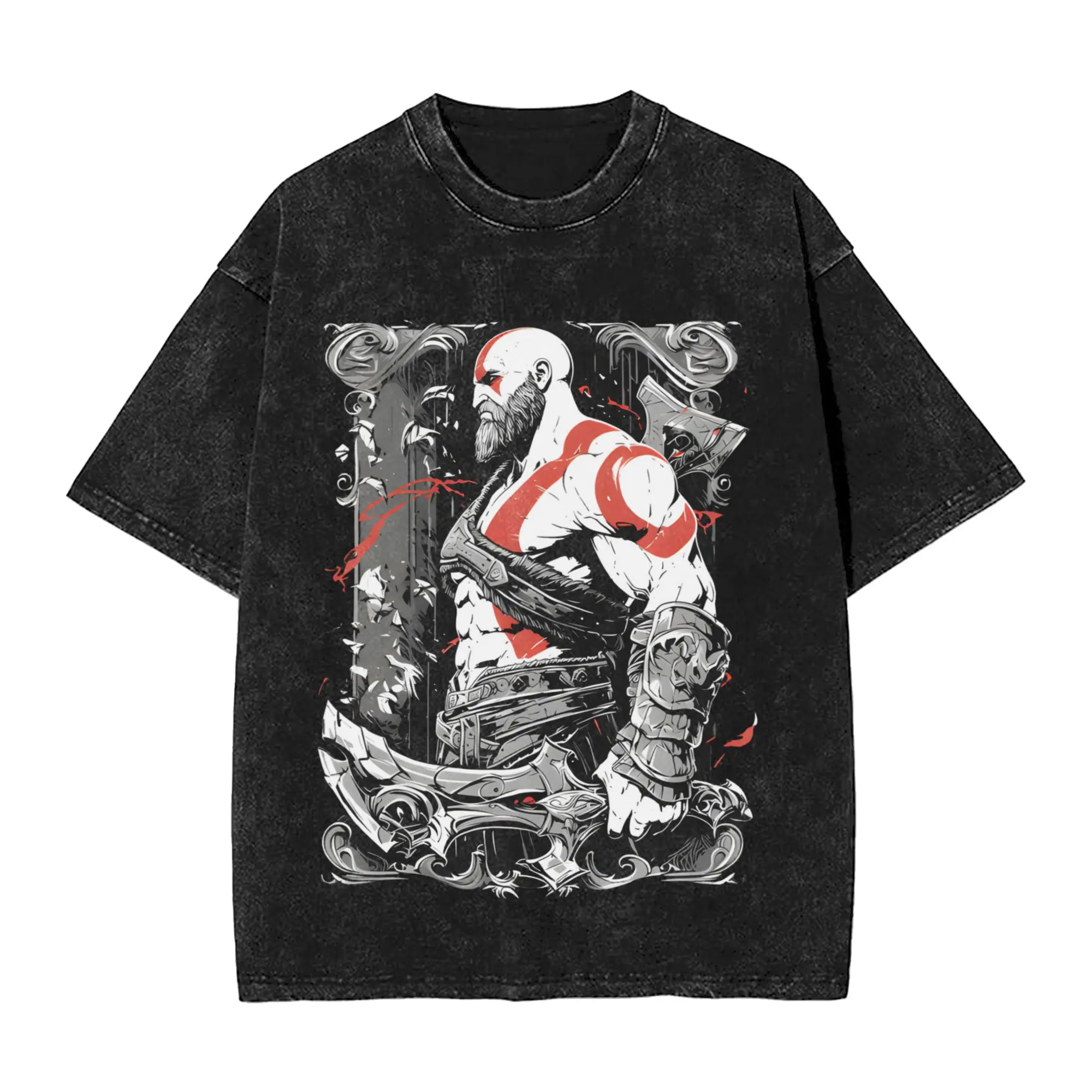 Фото Мужские футболки God of War Kratos, летние эстетичные футболки с коротким рукавом, модные повседневные футболки с круглым вырезом, дропшиппинг №1