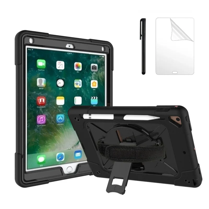 

360 Rotation Hand Strap Kickstand Funda Tablet Protective For iPad 9.7 2018 2017 Air 2 Pro 9.7 2016 A1822 A1823 Case + FilmPen