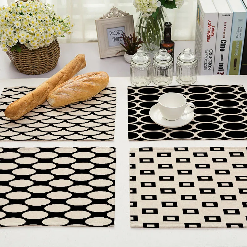 

Black and white geometric stripes pink kitchen accessories kichen accessories placemat coffee table decor Tablecloth for table