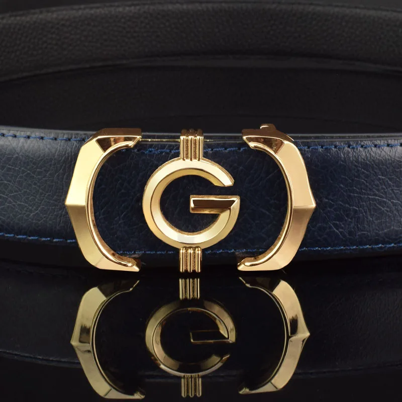 Casual G Letter Versatile Fashion Belt Young Waist Strap Light Color Belt Men Leather Smooth Buckle Men's Simple Ceinture Homme