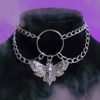 new 2022 moth charm silver chain necklace gothic choker for women men silver vintage skull pendant necklace trend witch jewelry
