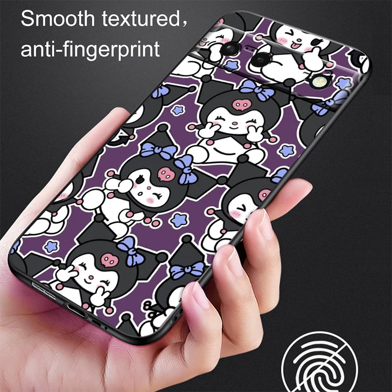 Фото Kuromi Cute Sanrio мультфильм для Google Pixel 8 7A 7 6A 6 5A 5 4 4A XL искусственная черная силиконовая Противоударная оболочка для телефона №3