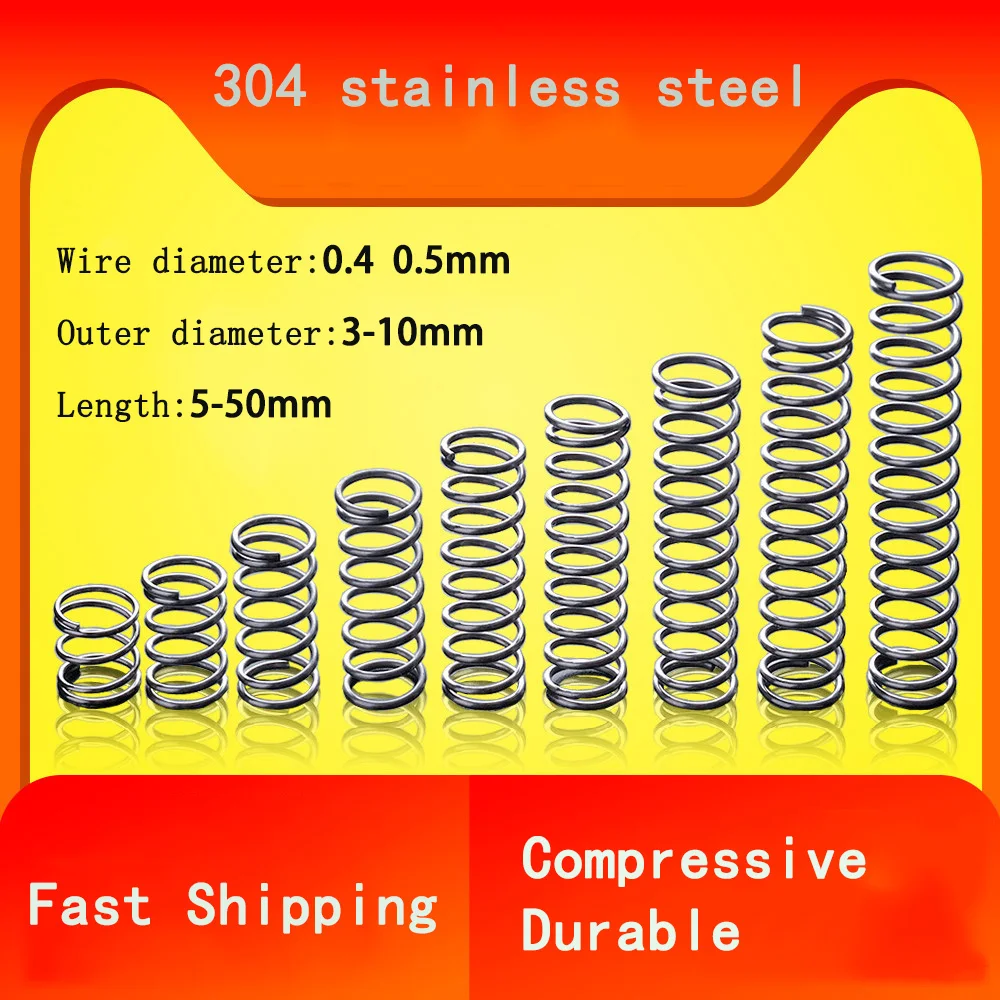 

20PCS Wire Diameter 0.4mm 0.5mm Stainless Steel Pressure Spring 304 SUS Compressed Spring Stainless Steel Compression Spring