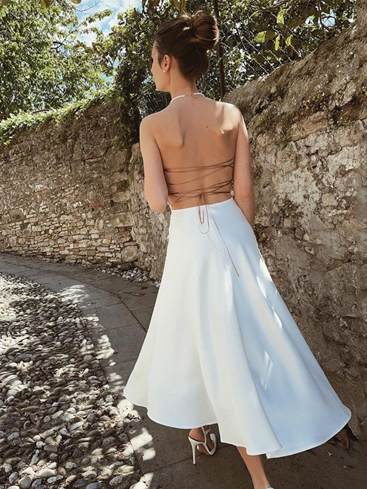 Wanna This белое платье средней длины для женщин v-образный вырез без рукавов на