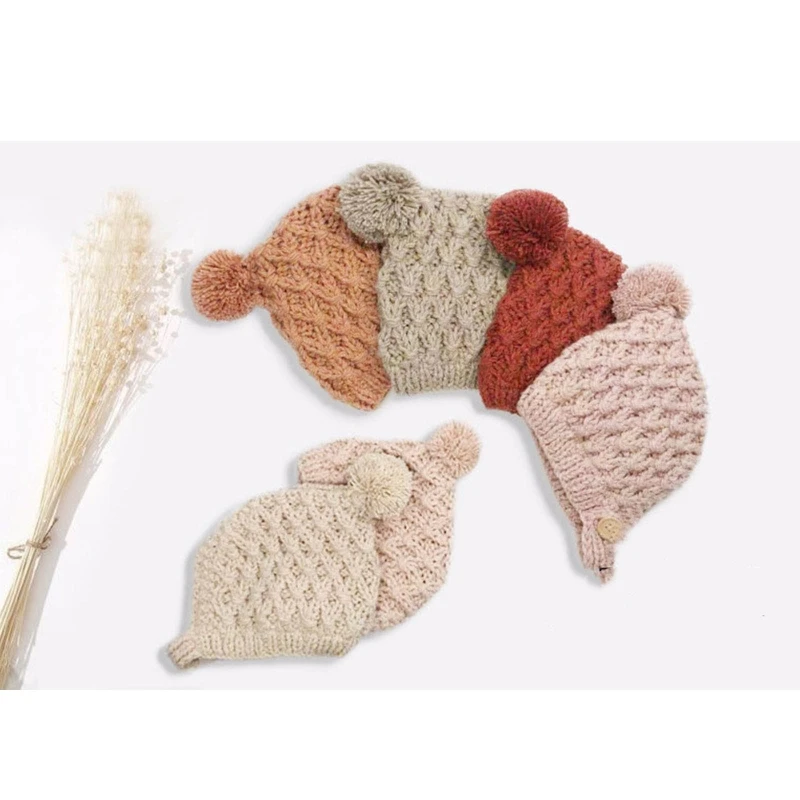 

Soft Knitted Wool Baby Kids Hat Cute Ear for PROTECTION Bonnet Autumn Winter Warm Thicken Beanie for Newborn Infants