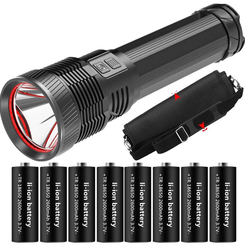 

8pcs 18650 Battery Led Flashlight Ultra Bright XHP70.2 High Quality Tactical Powerful Torch Usb Rechargeable Waterproof Lantern