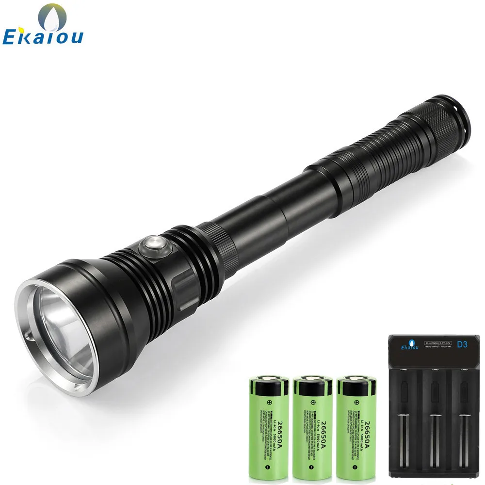New Powerful Led Flashlight XHP70.2 White/Yellow Light Diving Torch Waterproof Underwater 100M Professional Dive Lamp Kit