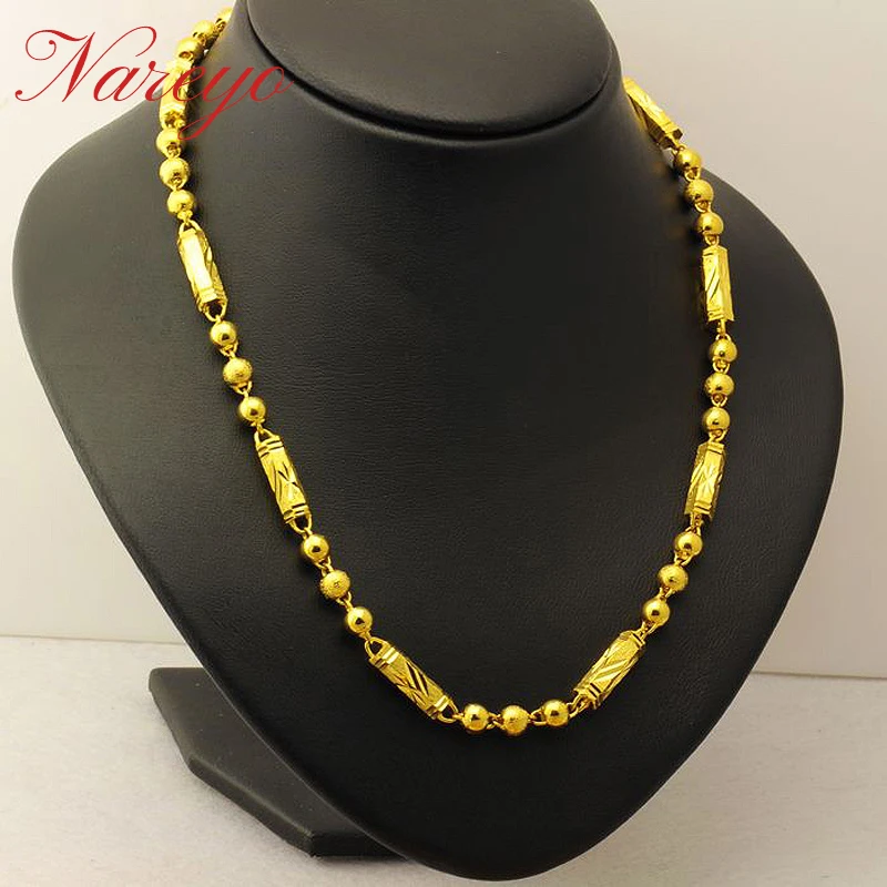 

Nareyo Luxury Men Necklaces Hong Kong Bamboo Chain Choker 6mm/7mm Width 55/60cm 24K Gold Color Jewelry Gifts High Class