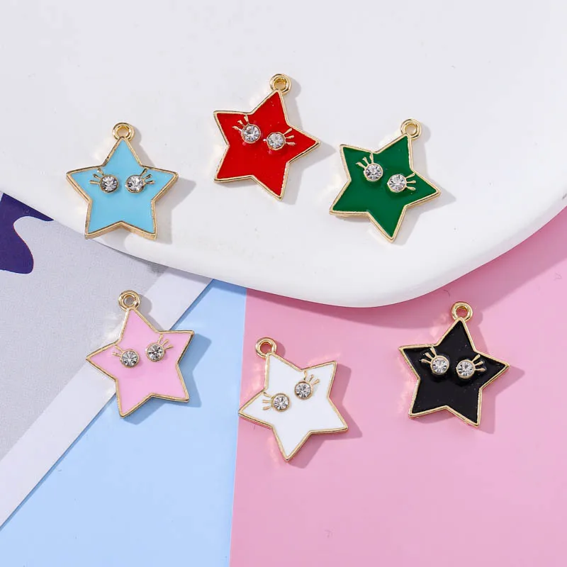 

17*19mm 10 Pieces Zircon Love Winking Stars Cute Pendant Enamel DIY Bracelet Earring Necklace Accessories Women's Jewelry Making