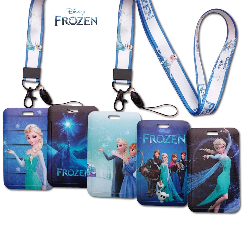 

Disney Frozen Anime Card Cover Case Cartoon Figure Princess Elsa Anna Badge ID Bus Bank Card Holder Neck Strap Lanyard Card Case