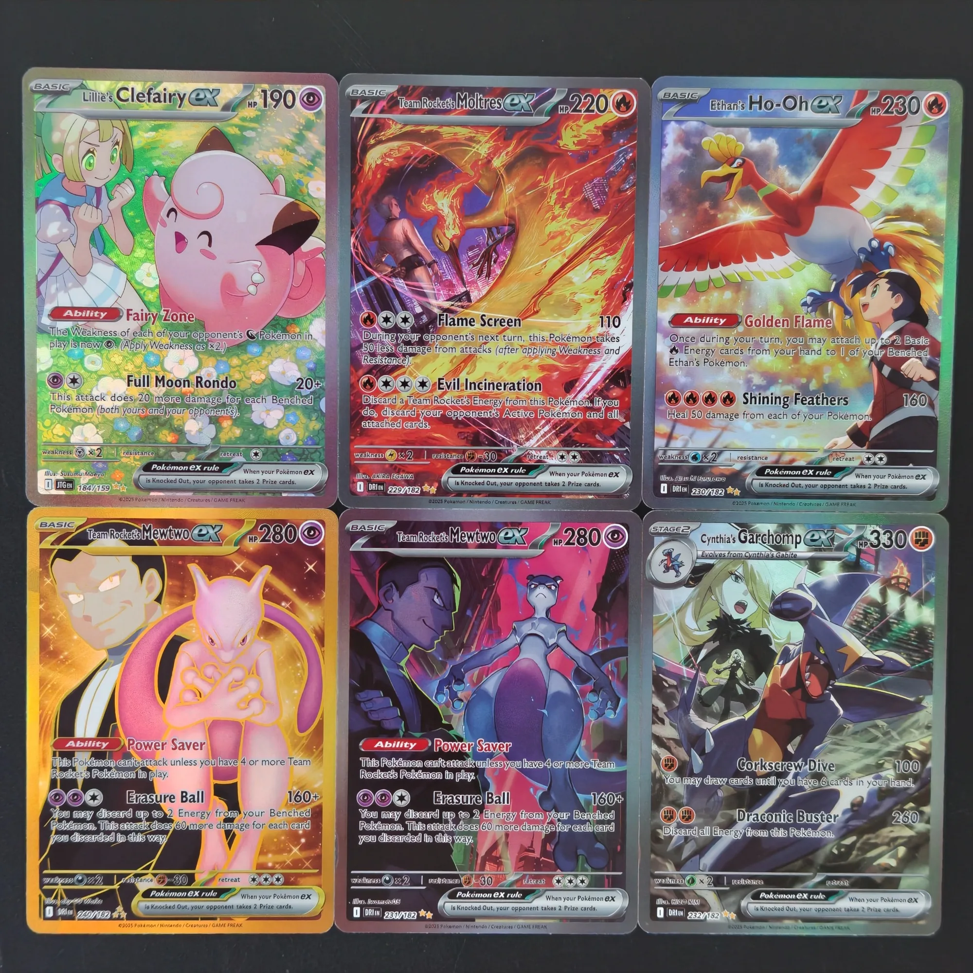 Фото Карточки DIY Pokemon Character Full Art SAR UR Holo ex: Team Rocket, Mewtwo Gold, Moltres, Lillie’s Clefairy, Ethan’s Ho-Oh. Аниме-карточки. №1