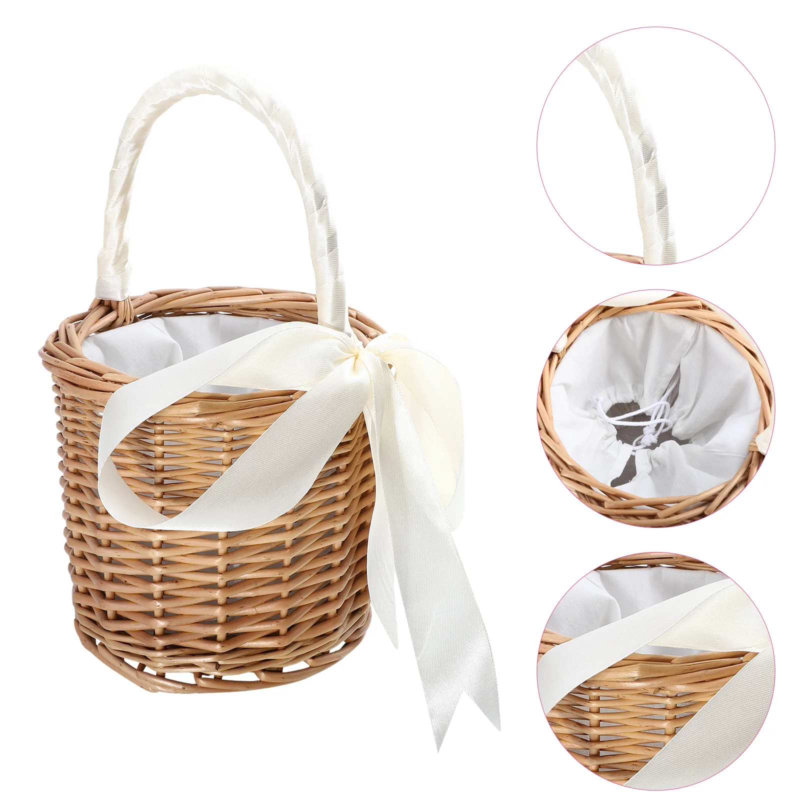 

Serving Basket Folding Handles Straw Tote Wicker Handbag Handheld Beer Basket Purse Gift Box
