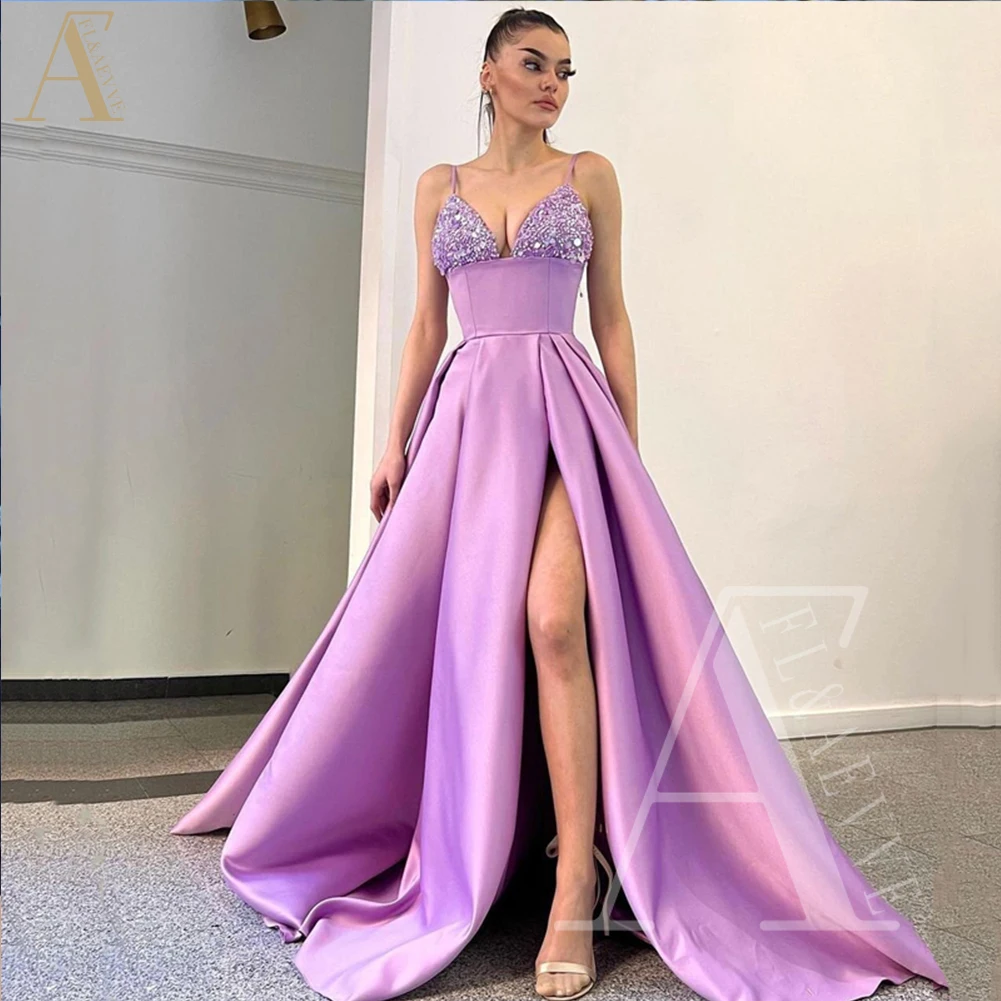 

Lilac Satin Women's Dress Spaghetti Straps New in Dresses for Prom Suitable Dresses on Request Robe Ball Gown Elegant Gowns 2024