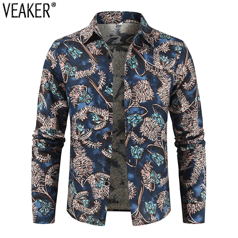 

Рубашка мужская с длинным рукавом, из хлопка и льна