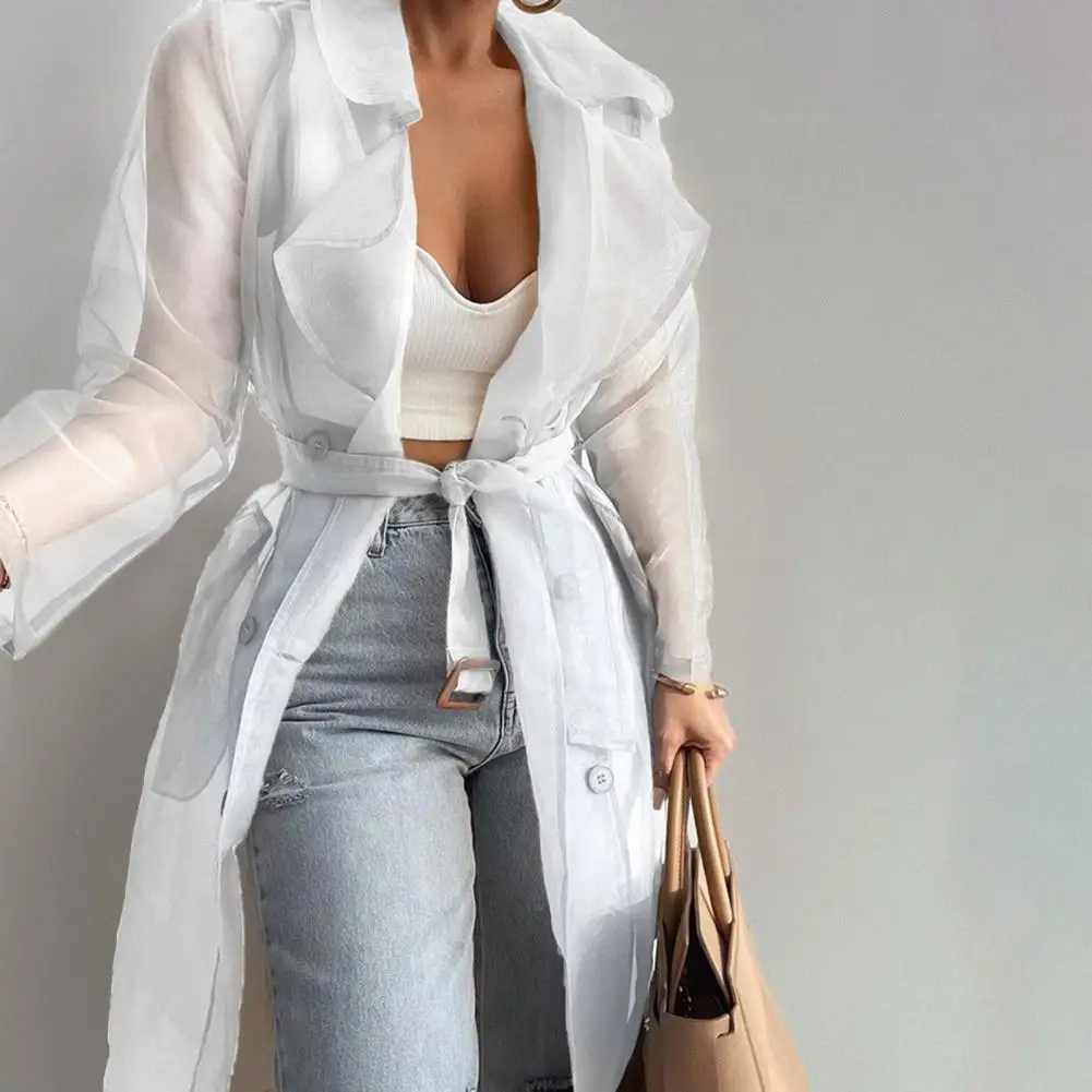 

Casual Shirt Coat Lapel Buttons Spring Summer Pure Color Lace-up Coat