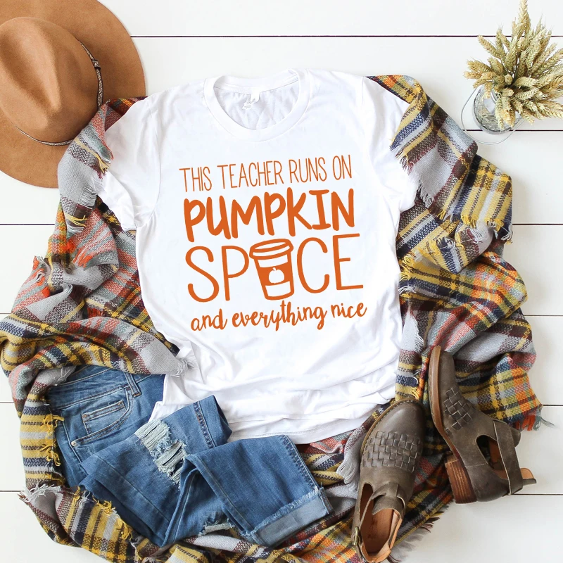 

Womens T Tee Shirt T-shirt Happy Halloween Thanksgiving Fall Pumpkin Coffee Boots Print Graphic Ladies Top Female Clothing