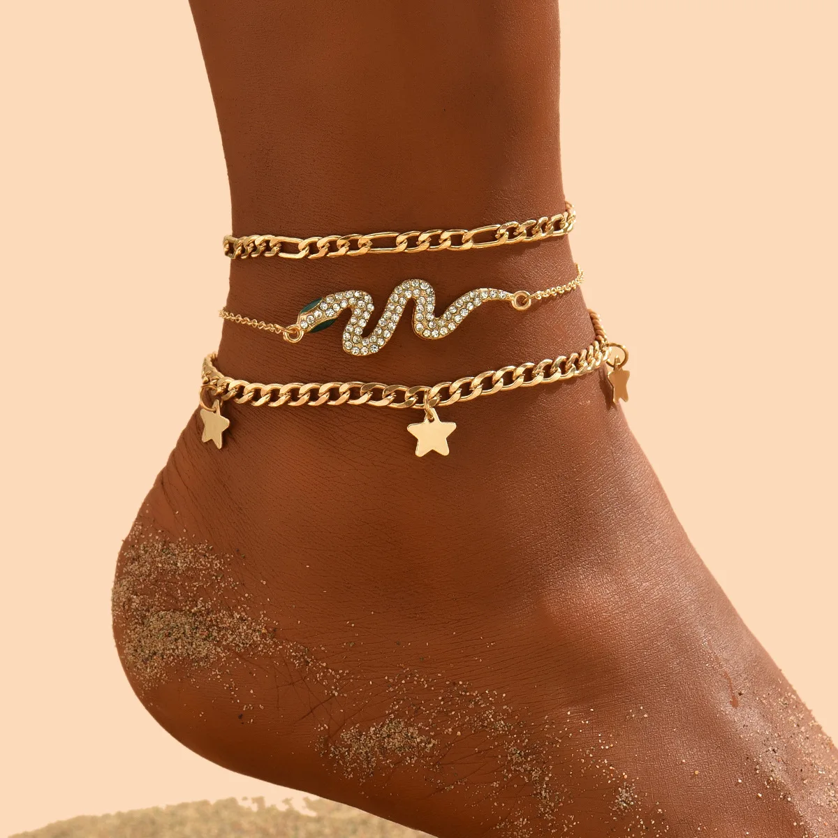 

Snake Alloy Pentagram Anklet Metal Beach Anklet with Diamonds