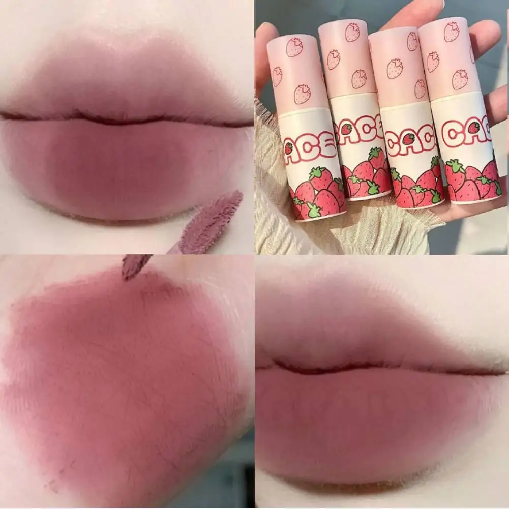 

Velvet Matte Lipstick Makeup Lovely Strawberry Lip Mud Waterproof Smooth Clay Pigment Tint Red Lip Lip Gloss Long-lasting Z6I5