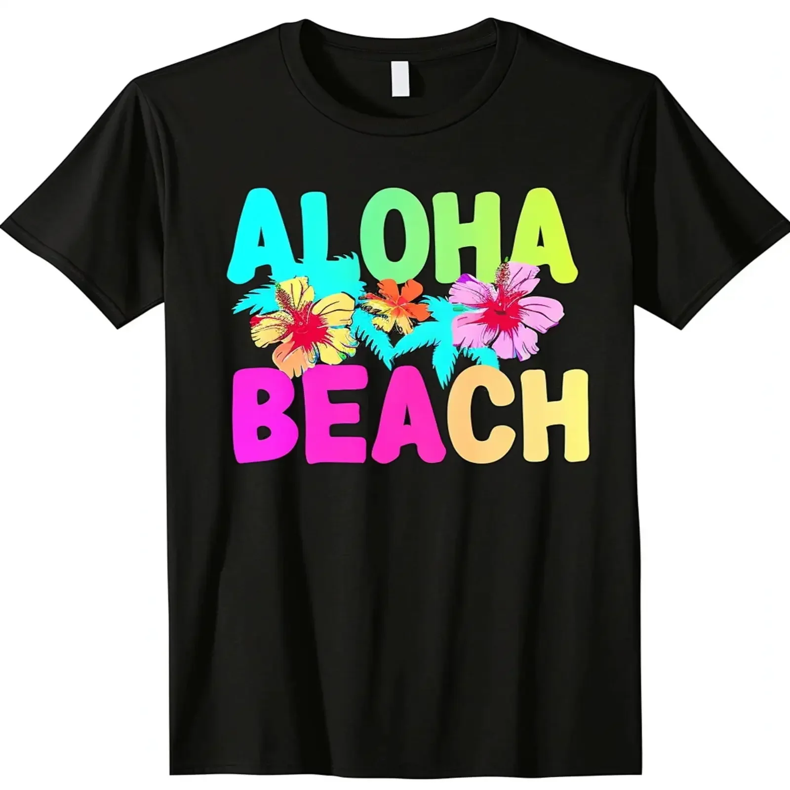 Фото Футболка Aloha Beaches в гавайском стиле с принтом ярких цветов, пляжная тема, летние забавные футболки с рисунком аниме, топы Y2K, летние унисекс №1