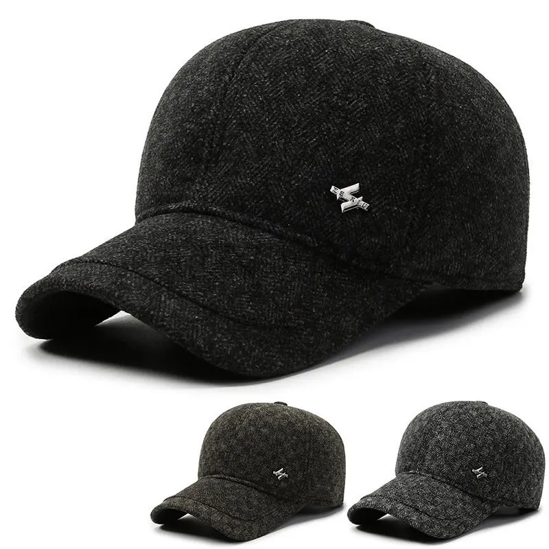 

Winter New Warm Plush Thickened Baseball Cap Men's Cold Proof Earmuffs Cap Bone Buckle Cap Truck Cap Free of Charge