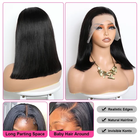 250% Плотность Боб Парики 13x4 Полный Парик Фронта Шнурка Короткие Прямые Парики Человеческих Волос Натуральные Черные Прямые Боб Парики Человеческих Волос Для Женщин