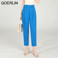 qoerlin s 5xl women suit pants elegant harem pants ankle length high waist straight black trouser ladies work wear