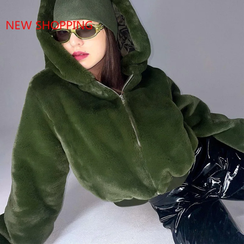 Rabbit Imitation Fur Winter Soft Grass Mink Faux Fur Coat Ladies Artificial Fur Hooded Soft Oversized 2023 Women's Jacket White