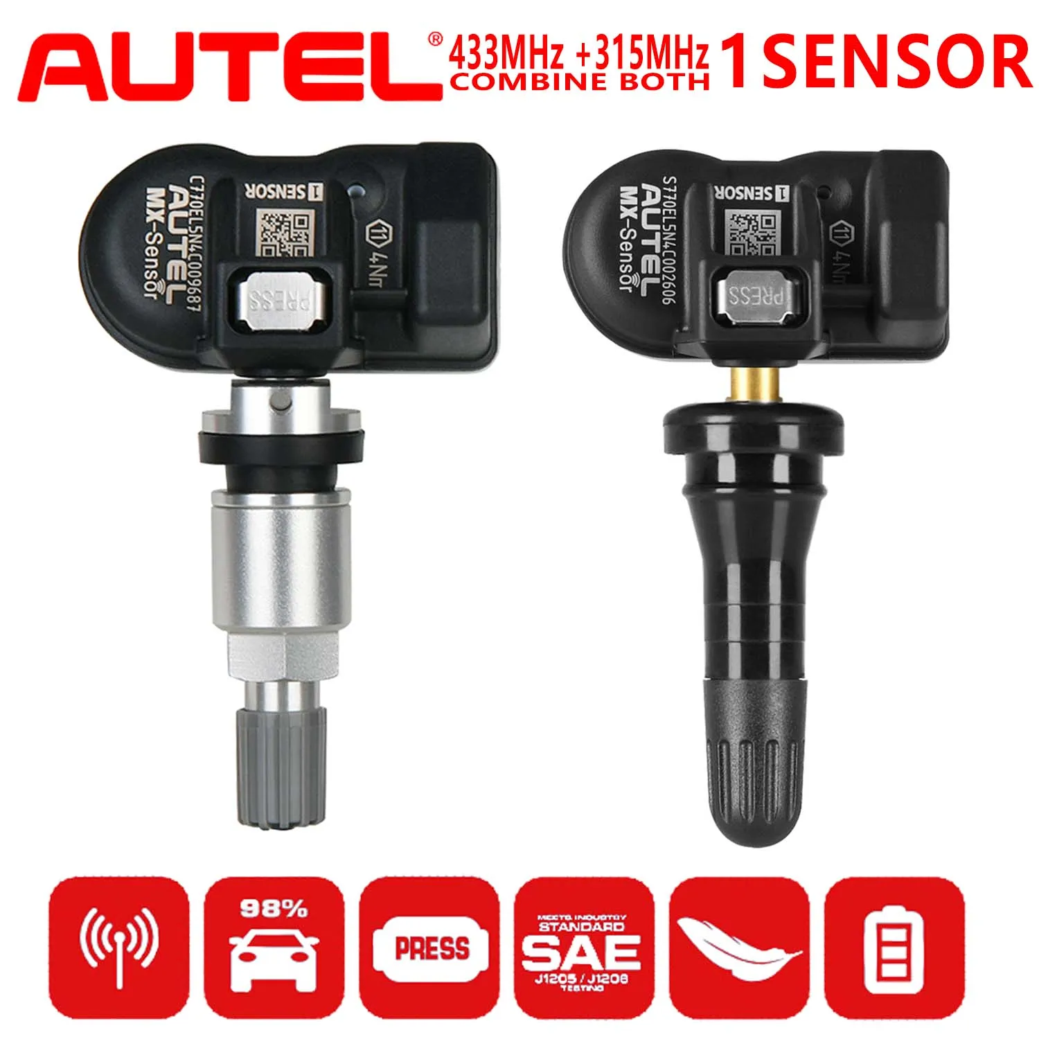Autel 2 в 1 MX-Sensor s TPMS Датчик автомобильных шин 433 МГц 315 клон-able Программируемый датчик