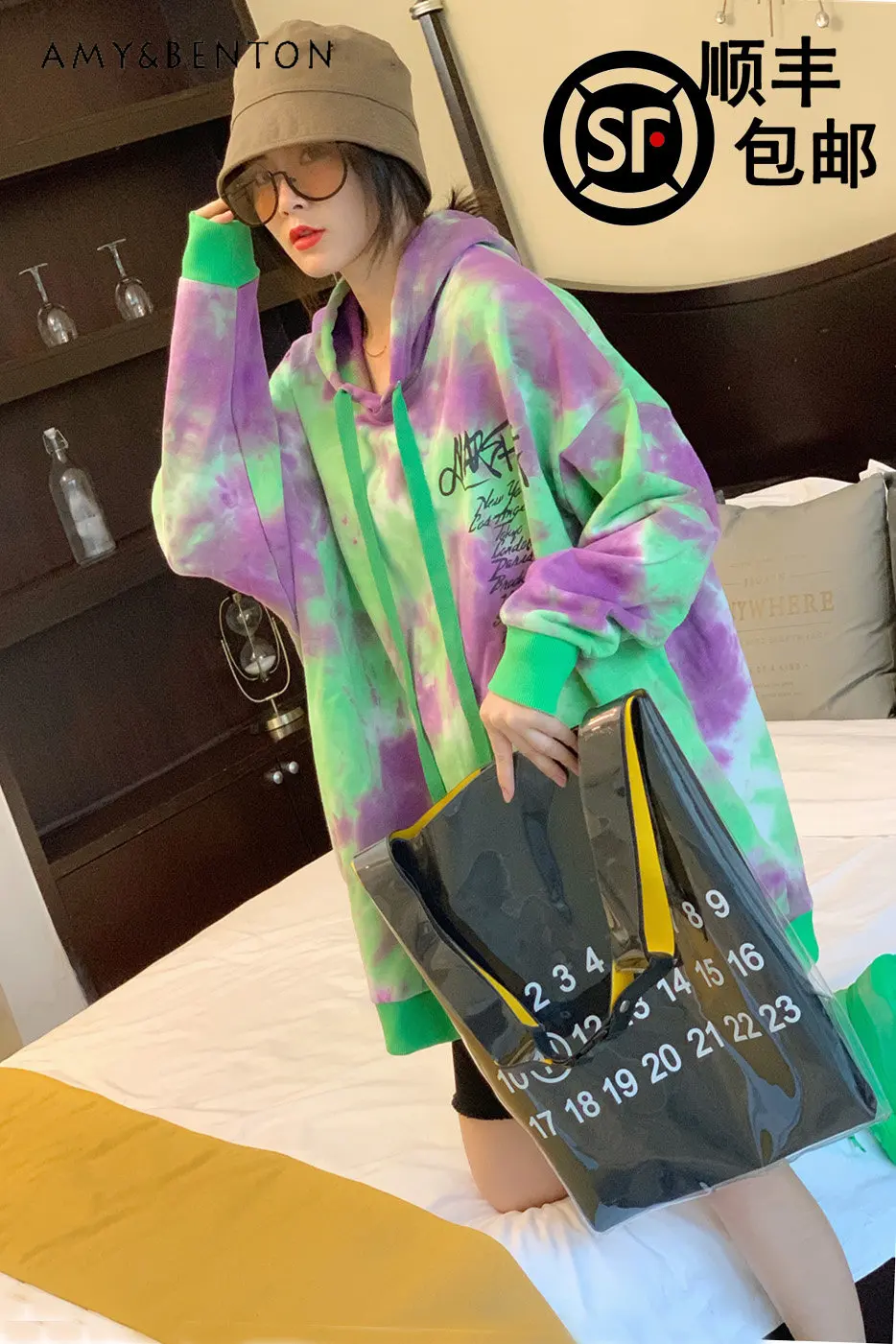 Women's Autumn New Loose New Style Sweatshirt Hoodie Tie-Dyed Pullover Top Fashion Ladies Casual Sweatshirt Pullover Tops