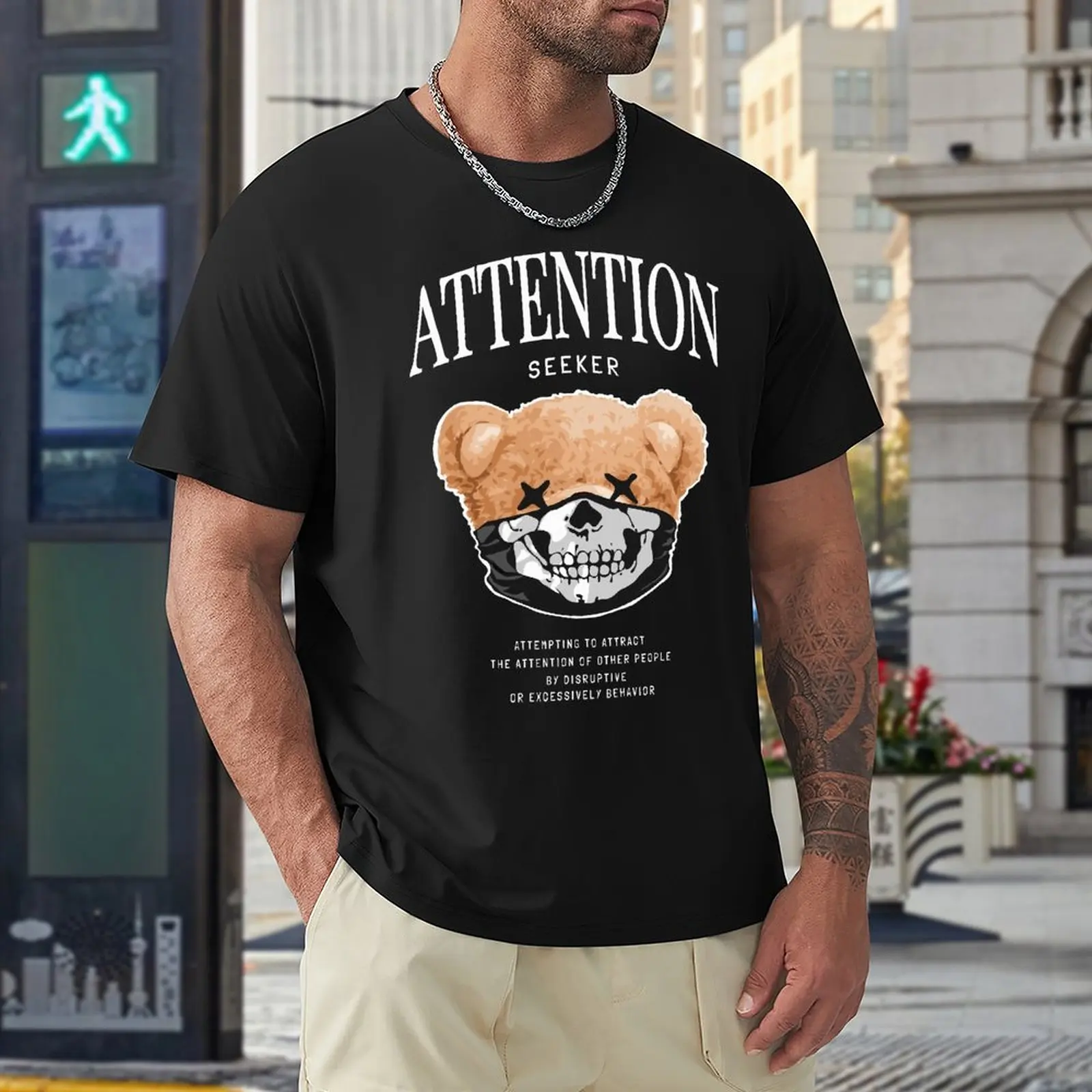 

Attention Seeker Teddy Bear in Skull Face Mask T Shirts Men Shirt Fashion Clothes Graphics Sweatshirt 100% Cotton TShirts Tee T