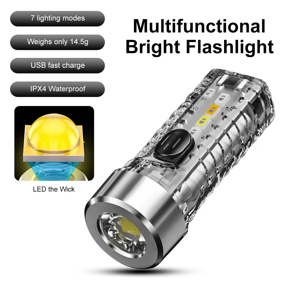 

Миниатюрный фонарик с брелоком, светодиодный фонарик с быстрой зарядкой по USB, водонепроницаемые карманные флуоресцентные лампы, фонарик для предупреждения о кемпинге на открытом воздухе