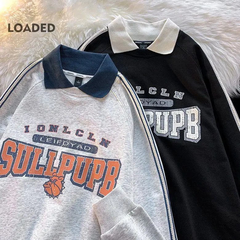 

Мужская толстовка в стиле ретро с отворотом, осенне-зимние пуловеры в стиле Харадзюку с воротником, толстовки большого размера, модные топы ...