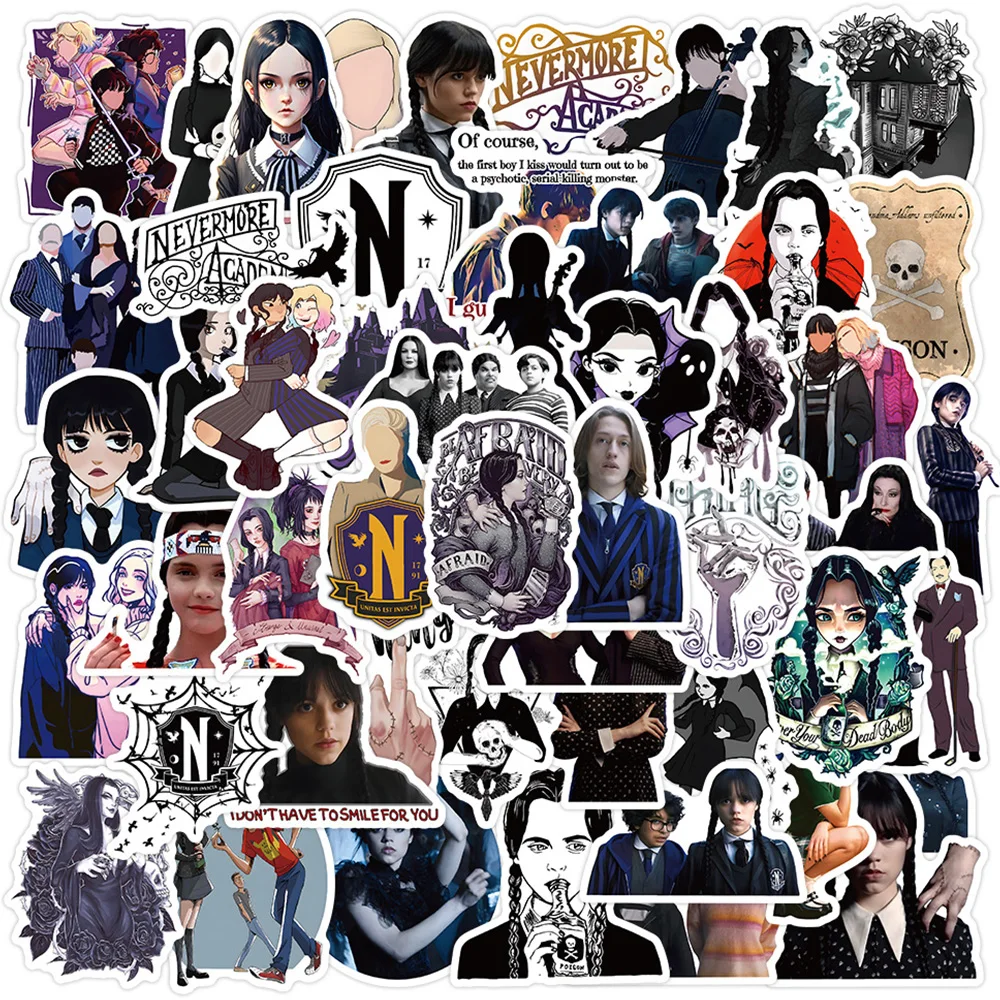 

10/50/100PCS Wednesday Addams Stickers Decals DIY Motorcycle Luggage Suitcase Kids Toy Horror TV Show Vinyl Cool Sticker Packs