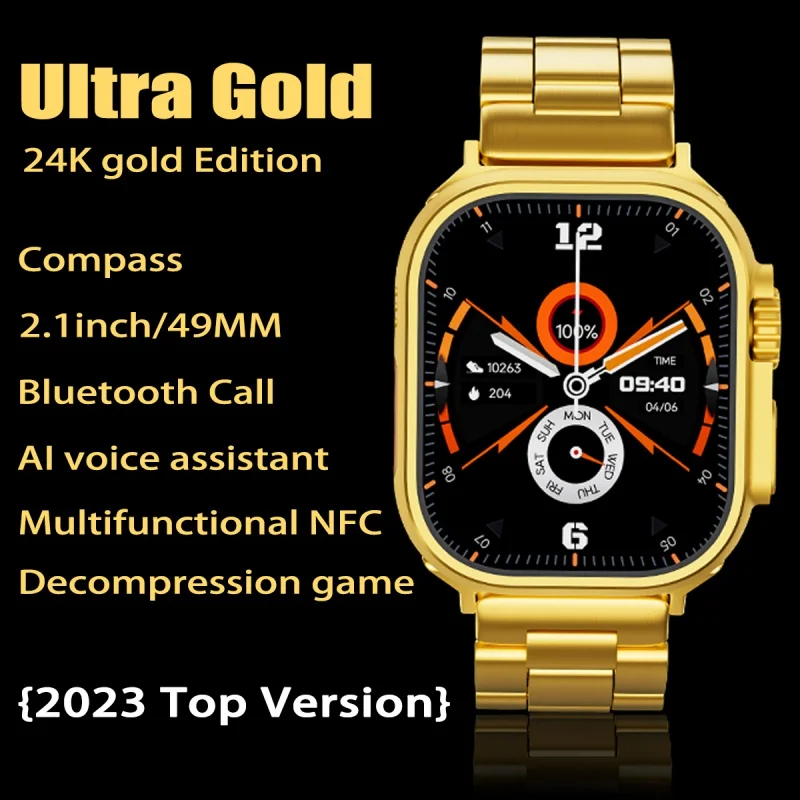 

Оригинальные новые умные часы Ultra Gold Series 9, мужские умные часы с GPS, Bluetooth, водонепроницаемые спортивные часы с беспроводной зарядкой