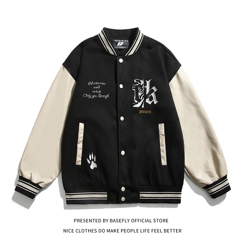

New Autumn Spring Letterman Embroid Stadium Award Patchwork Men Baseball Bomber Jacket Unisex Women Varsity University Street