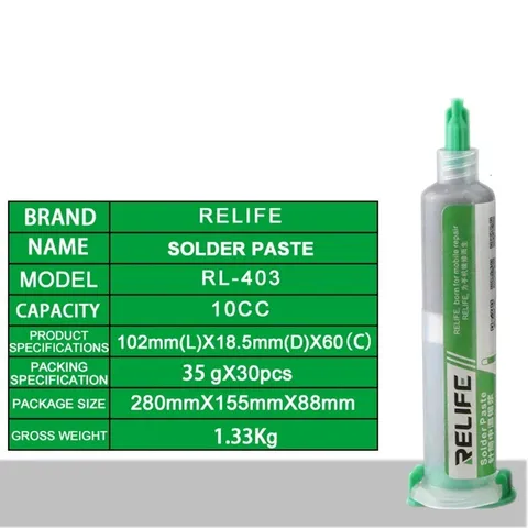 RELIFE RL-403 10CC паяльная паста, флюс, не требующая очистки, оригинальная паяльная паста, олово для припоя, инструменты для ремонта паяльника