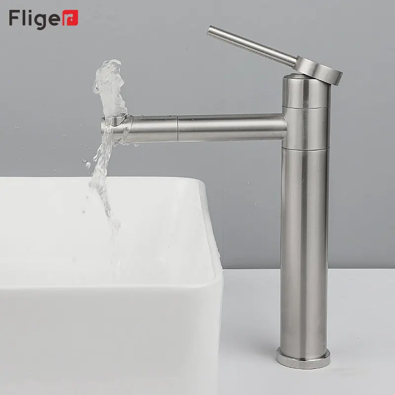 Fliger Золотой смеситель для раковины ванной комнаты высокий горячей и холодной