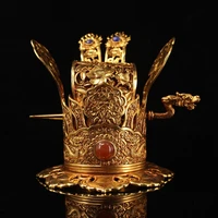 5 tibetan temple collection old bronze outline in gold gem official hat hairpin crown ornament town house exorcism