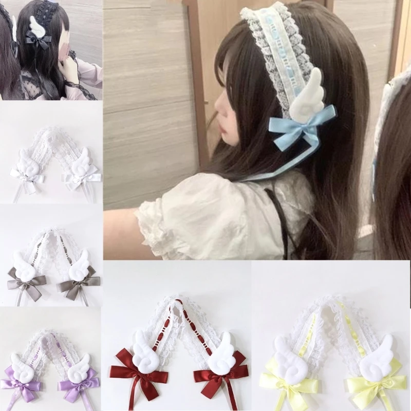 

Sweet Wings Bowknot Lace Pleated Headband Women Maid Cosplay Hairband Lolita Girls Anime Costume Headpiece Headwear Ornament
