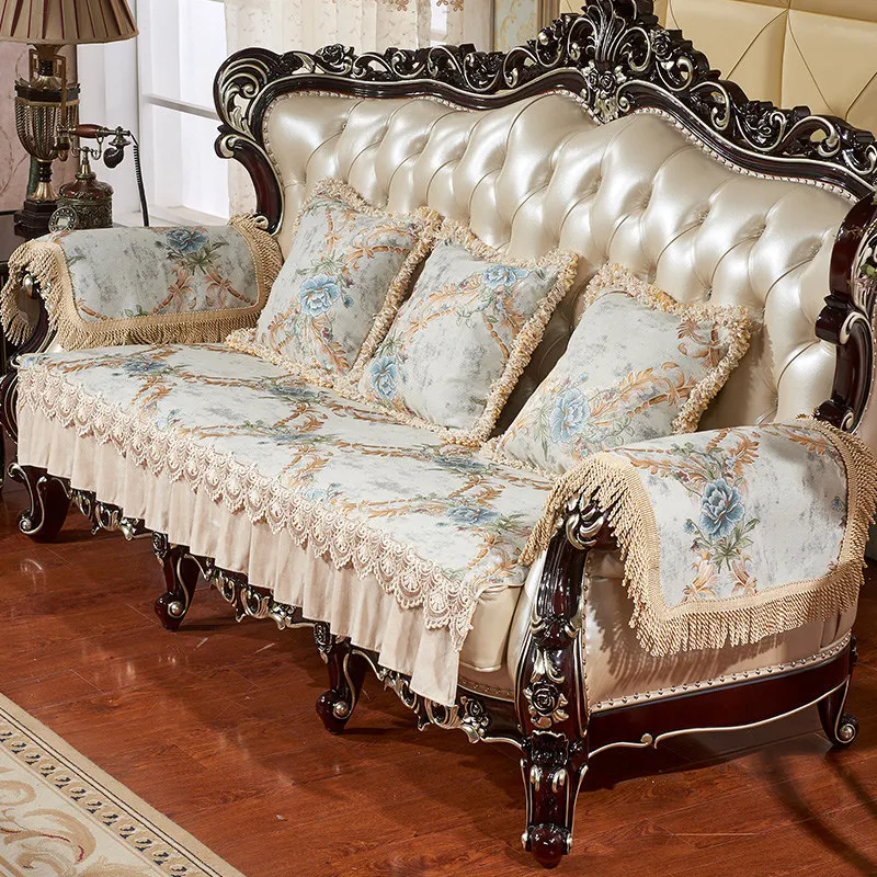 

Jacquard Sofa Couch Cover 2 3 4 Seats Amrchair Floral Leather Furniture Slipcover Protector Anti-slip Sofa Chaise Cover Lounge
