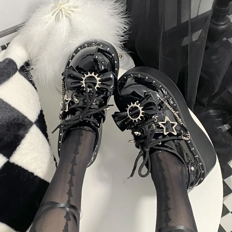 Туфли женские кожаные на толстой подошве 5-8 см с круглым носком