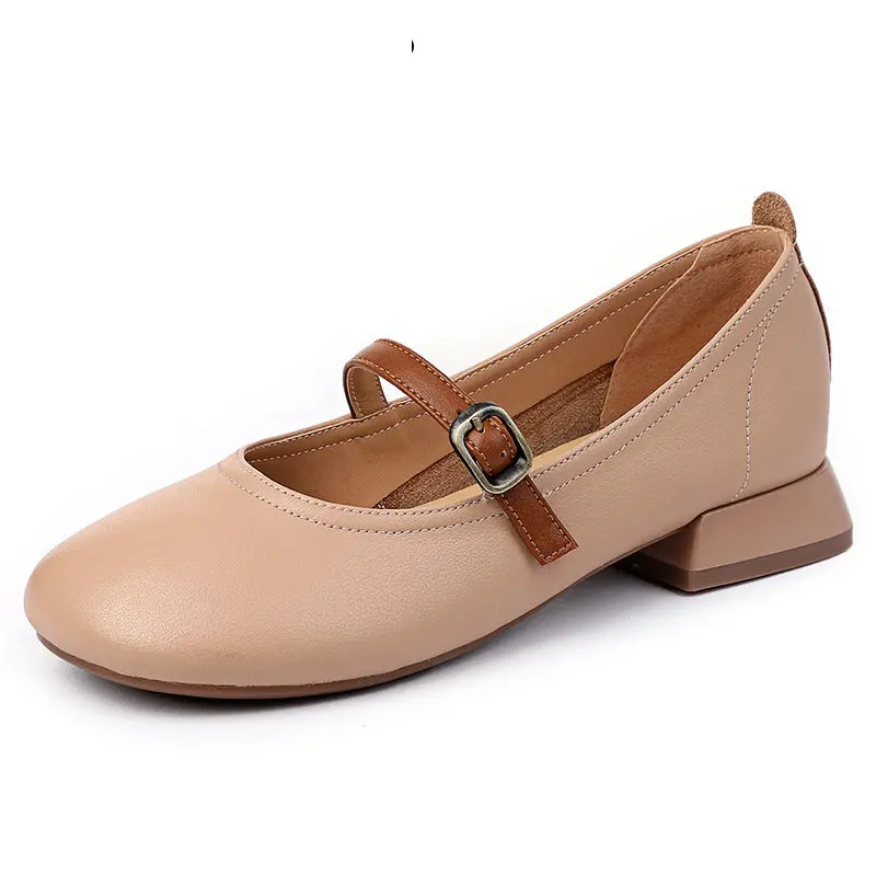 

3cm New British Mary Jane Genuine Leather Lolita Preppy Ladies Plus Size Summer Concise Buckle Strap Simple Fashion Shoes