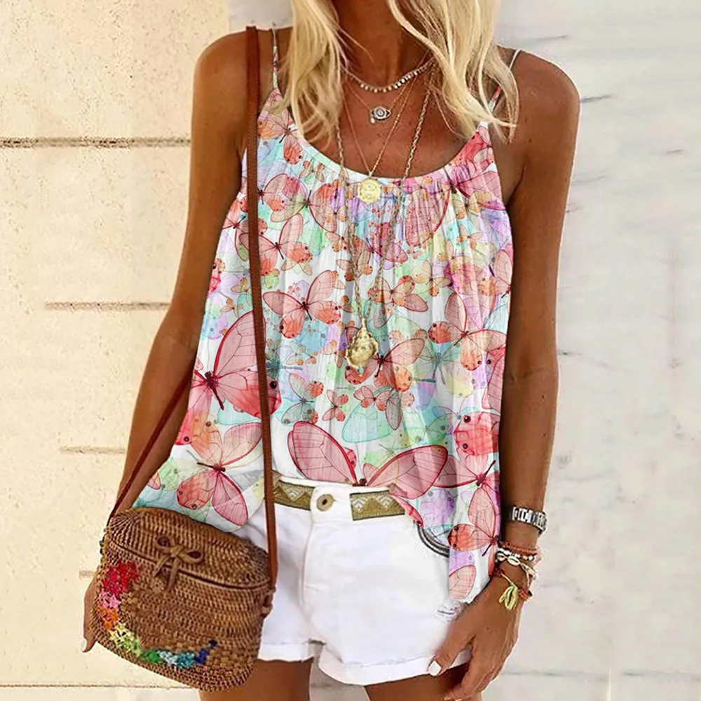 

Майка женская с принтом в богемном стиле, стандартный топ на бретелях, с принтом бабочки, Пляжная пикантная одежда для отдыха, лето-осень