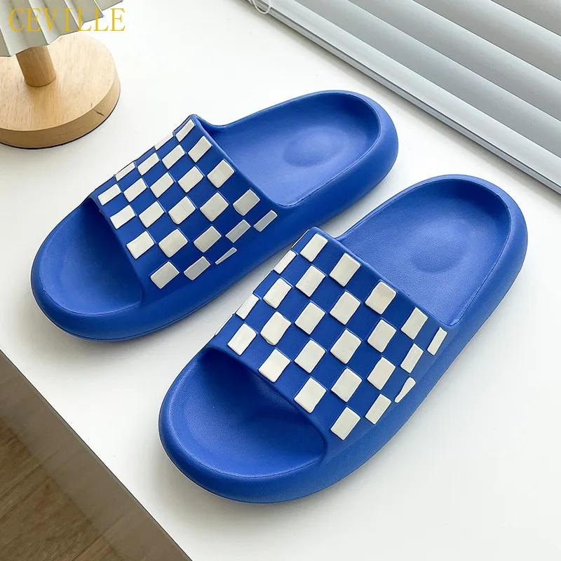 

Checkerboard Slippers 2022 Outdoor Platform Slippers Women EVA Non-slip Flip Flop Men Lattice Sandals Indoor Thick Sole Slipper