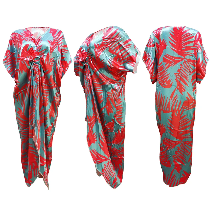 Plus Size Satin Dress Women Print Loose Wide Elegant Cloth Lady Casual Long Robe 2023 Summer Trendy Evening Party New In Dress