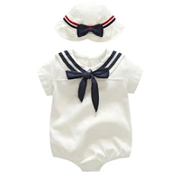 newborn rompers infant cute baby clothes infants baby navy short sleeved white cotton coat climbing suithat going out clothes